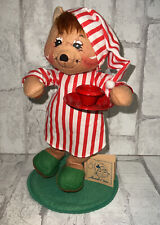 Vintage 1989 Annalee Christmas 12” Bear in Striped Nightshirt and Cap Candle picture