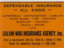 VINTAGE BUSINESS CARD  TAG - CALVIN WIIG INSURANCE AGENCY OMAHA NEBRASKA  picture