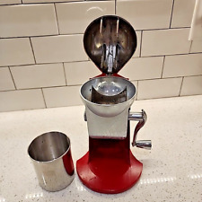 Vintage Metrokane Ice-O-Mat Ice Crusher Manual Crank Chrome Red + Cup picture