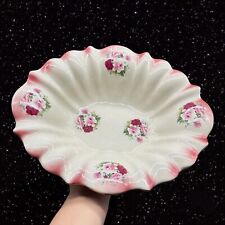 Vintage Flora and Fauna Pink Bowl Stanfordshire England Floral 3.5”T 12.5”W picture