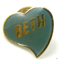 Vintage Beth Heart Pin Gold Tone Teal Blue Name picture