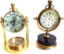 Antique Table Clock Brass Handmade Nautical Desk Clock For Home Decor Pack 2 picture