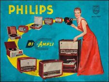 PHILIPS BI-AMPLI 1957 STEREO SYSTEM HEAVY DUTY USA MADE METAL ADVERTISING SIGN picture