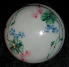 Vintage Floral Lucky Irish Green Four Leaf Clover Shamrock Porcelain Trinket Box picture