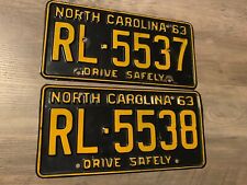 Lot of 2 North Carolina Licenses License Plate 1963 Consecutive Numbers picture
