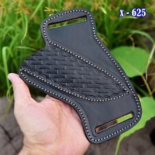 Black LEATHER ENGRAVED PANCAKE Fixed Blade Knife Sheath Outdoor Tool Holster picture