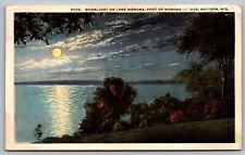 Madison Wisconsin Wi Moonlight On Lake Monona Foot Of Monona Avenue Pm Postcard picture