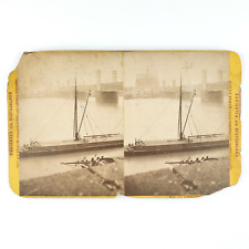 German Railway Tall Ship Stereoview c1874 Unknown Mystery River Bridge A2703 picture