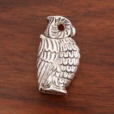 FIGURAL AMERICAN STERLING SILVER MATCH SAFE OWL FORM ORANGE / RED EYES NO MONO picture