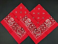 Vintage Red Cotton Bandannas Set of 2 rn13960 Made in USA Square Fabric 22