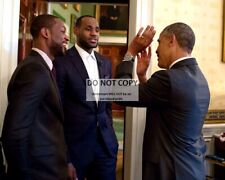 PRESIDENT BARACK OBAMA WITH DWYANE WADE AND LeBRON JAMES - 8X10 PHOTO (CC-073) picture