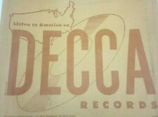 Vtg DECCA RECORDS Printed Paper Bag 78 RPM Shopping Bag  picture