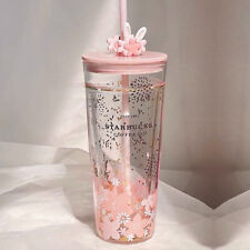 Starbucks China 2023 Cute Rabbit Tumbler Pink Sakura 20oz Double Layer Glass Cup picture