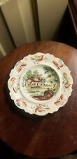 ANTIQUE CHILD'S STAFFORDSHIRE TRANSFERWARE PLATE bird and butterfly moth border  picture