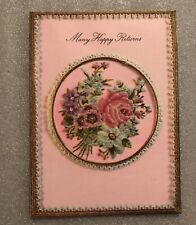 Vintage Happy Birthday Greeting Card Paper Collectible Pink & Flowers picture
