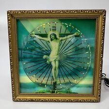 VINTAGE Framed Jesus Crucifixion Picture Lighted & Animated psychedelic Spinner picture