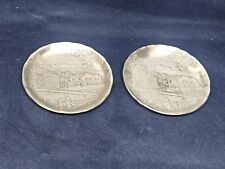 Vintage Wendell August Forge USA Pewter Set/2 Coasters, Covered Bridge Scene picture