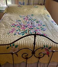 Exceptional Vintage Handmade Yellow Dogwood Quilt Never Used Full 75” X 88” picture