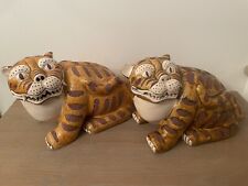 Rare Italian ceramic Tiger- Gump's San Francisco  1960s-Collectable 2 Large Set picture
