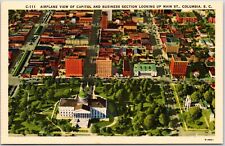Columbia South Carolina Aerial View Capital and Business Section linen Postcard picture