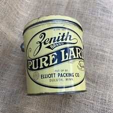Vintage Zenith Brand Pure Lard Tin Can 4 Lb Handle Duluth Minnesota Pig Elliott picture