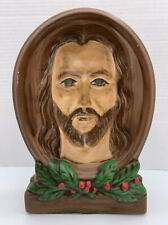 VINTAGE religious Jesus Follow-me-eyes Figurine Christmas Holly Inverted Face picture