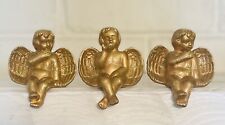 Lot 3 Shelf Sitter Angel Set Gold Ceramic Wings Home Decor Cherub Vintage picture
