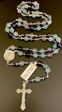 Semi Precious Fluorite Gem Stone Rosary, Creed Center, Creed Crucifix, With Tag picture