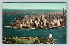 Manhattan NY- New York, Aerial View Manhattan, East River, Chrome c1965Postcard picture