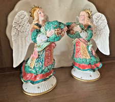 FITZ & FLOYD Vintage Retro Christmas Angels Candleholders 1995 (Set of 2) picture