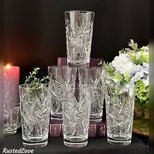 Bohemian Styled Highball Glasses Cut Crystal Clear Barware Glassware Set of 6 * picture
