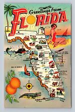 FL-Florida, General Greetings Landmarks Map, Antique, Vintage Souvenir Postcard picture
