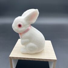 Vintage Flocked Easter Bunny White Red Eye Bank 6” Tall picture