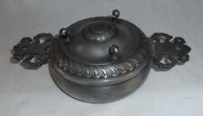 Antique German Pewter Two-Handled Lidded Porringer with Two-Eared Tabs Ca 1750s picture