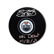 Stuart Skinner Edmonton Oilers Autographed Hockey Puck Inscribed NHL Debut picture