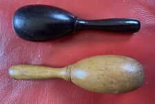 Antique Wood Sock Darners Lot of 2 - Black and Tan SewingTool Mender Darning Egg picture