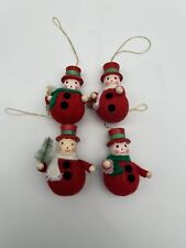 Set Lot of 4 VTG Felt Wood Ornament People Christmas Hat Red Green 2.5
