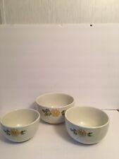 Set Of 3 Vintage Yellow Sunflower USA Primitive Nesting Mixing Bowls picture