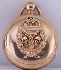 Antique Victorian Doctors Medicine Poison Pill Box Skull Warning Tag Gilt Silver picture