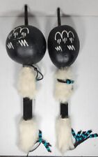 VINTAGE NATIVE AMERICAN HAND MADE GOURD SHAMAN Ceremony Rattle Fur Beads 16