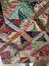 Vintage Crazy Quilt Silks And Cotton Patchwork Granny Cottage Core 69x82” picture