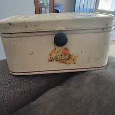 Antique VINTAGE VENTED BREAD BOX tin rustic Anthropomorphic Veggie Decal picture