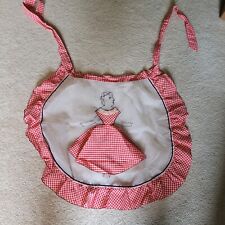 Vintage 50s handmade Apron Embroidery Peek a Boo lady red gingham dress picture