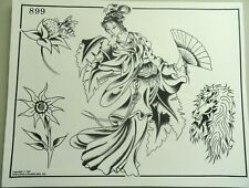 Vintage 1987 Spaulding & Rogers Tattoo Flash Sheet 899 Large Geisha Horse Flower picture