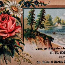 1882 SUMMER Frank Vernon Trade Card H.H. Smith & Co. Clothiers Flower Beach Lake picture
