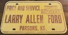 Larry Allen Ford Dealership Booster License Plate Parsons Kansas FIBERGLASS picture