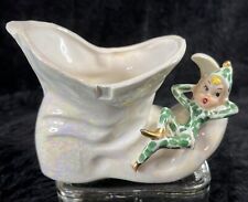 Vintage MCM Lefton/ ESD Holly Leaf Elf Pixie Figurine Planter Vase Broken Foot picture