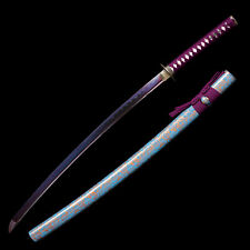 Purple Blade Katana Battle Ready Japanese Samurai Full Tang Sharp Sword  picture