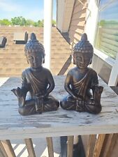 2 Meditating Buddha Bronze Color Statues Ceramic picture