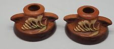 Vintage Roseville Ceramic Pottery 1945 Tangerine Freesia Candle Holders #1160-2  picture